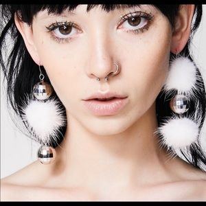 Dolls Kill Silver Disco Ball Pom Earrings